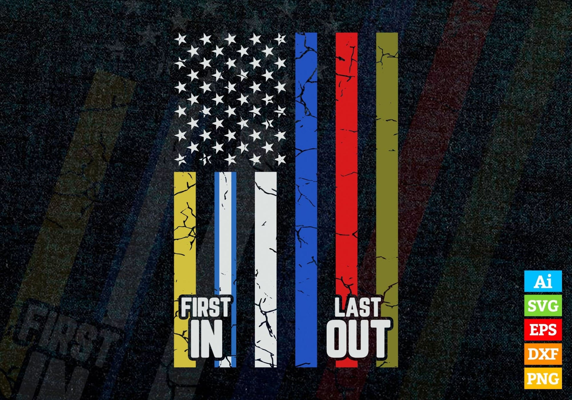 Police Fire EMS First Responder American Flag gift for 4th of July Editable Vector T shirt Design in Ai Png Svg Files.