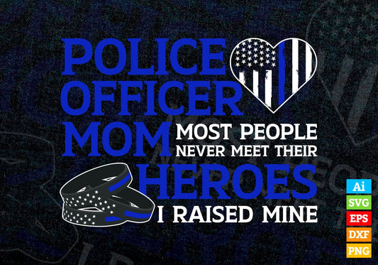 Police Officer Mom Thin Blue Line USA Flag Bracelet Family Gift Editable Vector T shirt Design in Ai Png Svg Files.