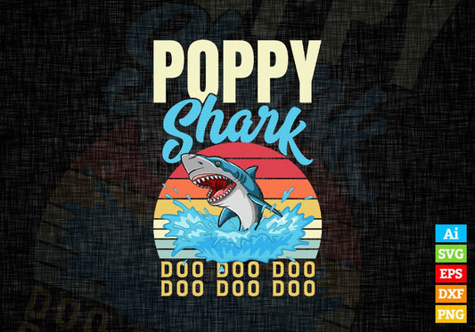 Poppy Shark Father's Day Vintage Editable Vector T-shirt Design in Ai Svg Png Files