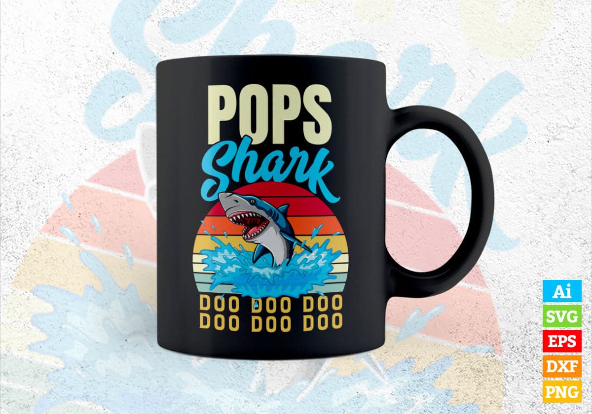 Pops Shark Father's Day Vintage Editable Vector T-shirt Design in Ai Svg Png Files