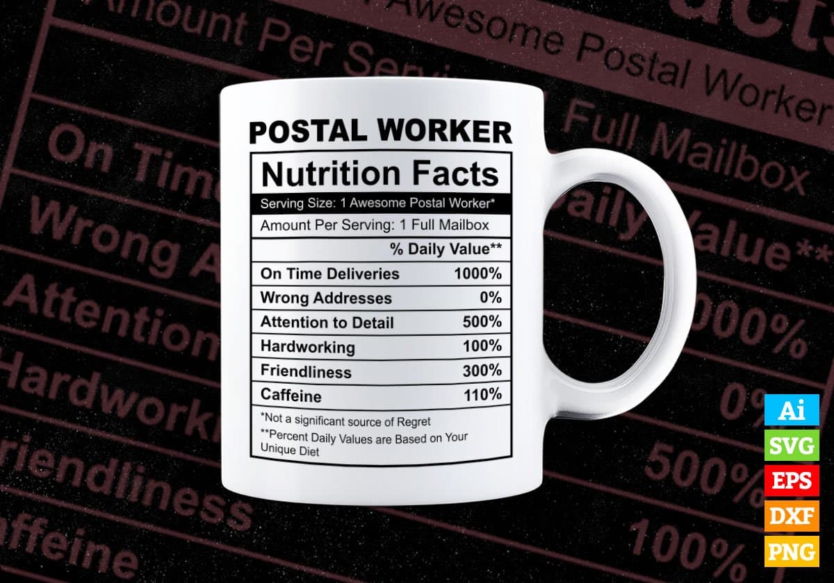 Postal Worker Nutrition Facts Editable Vector T shirt Design In Svg Png Printable Files