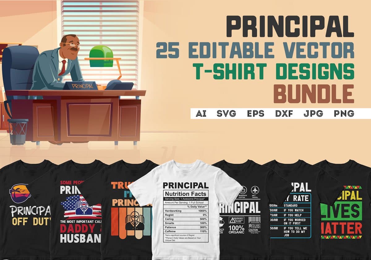 Principal 25 Editable T-shirt Designs Bundle