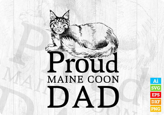 Proud Maine Coon Cat Dad gold Inspired Editable T-shirt Design in Ai Svg Cutting Printable Files