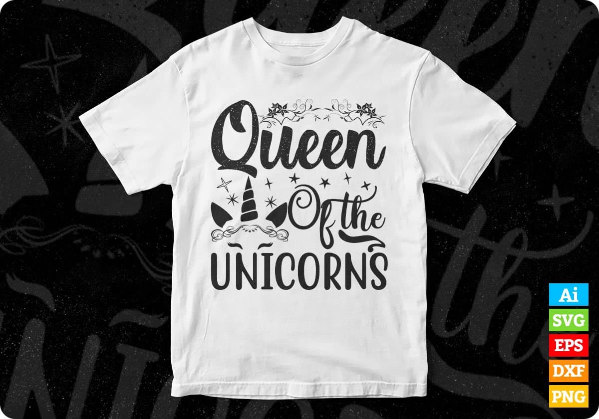 Queen Of The Unicorns Animal T shirt Design In Svg Png Cutting Printable Files