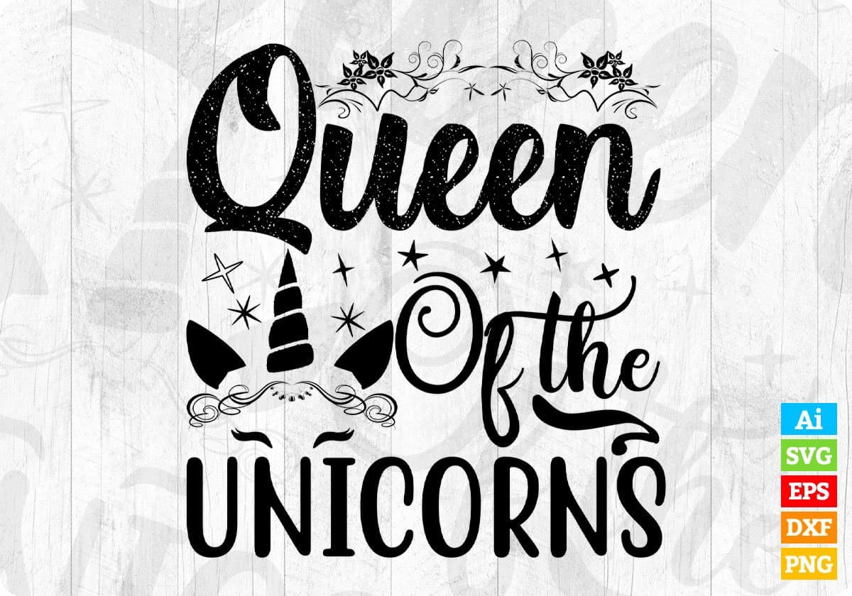 Queen Of The Unicorns Animal T shirt Design In Svg Png Cutting Printable Files