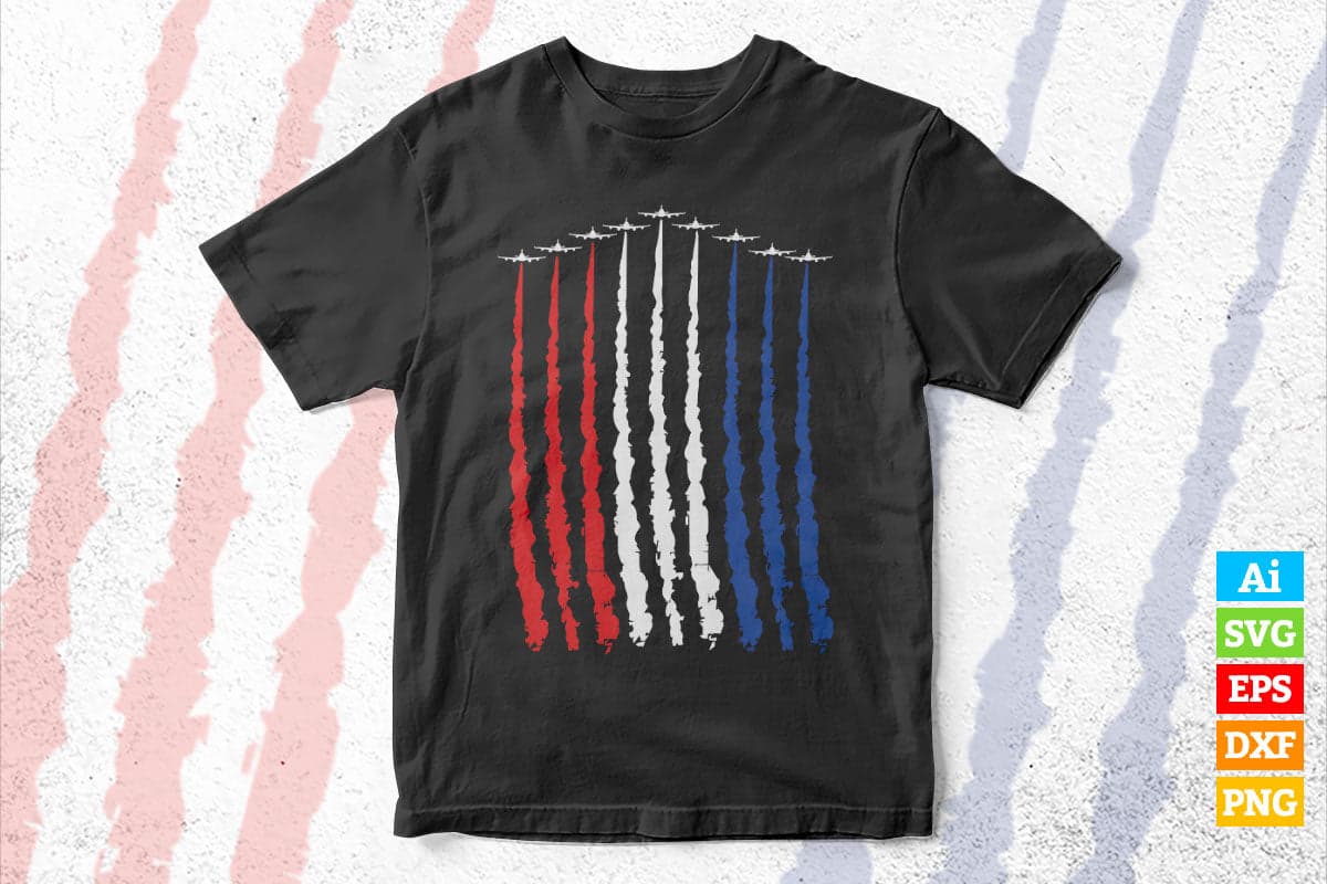 Red White Blue Air Force Flyover 4th Of July Vector T shirt Design in Ai Png Svg Files.