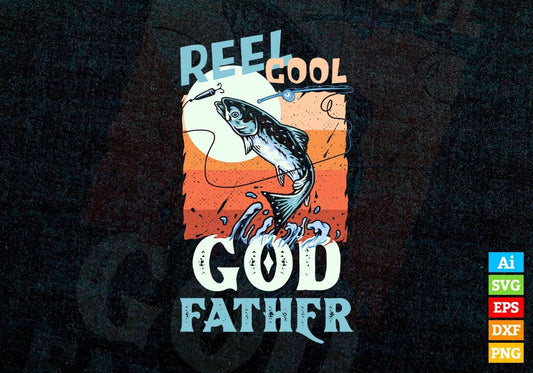 Reel Cool God Father Fishing Father's Day Editable Vector T-shirt Design in Ai Svg Files