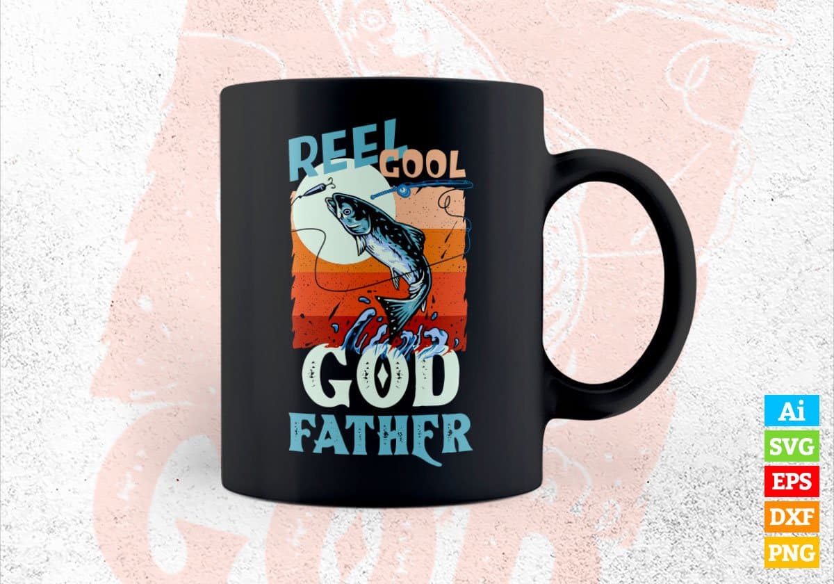 Reel Cool God Father Fishing Father's Day Editable Vector T-shirt Design in Ai Svg Files