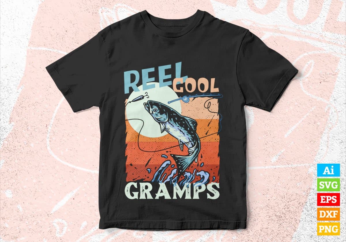 Reel Cool Gramps Fishing Father's Day Editable Vector T-shirt Design in Ai Svg Files