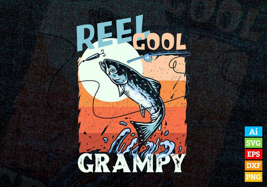 Reel Cool Grampy Fishing Father's Day Editable Vector T-shirt Design in Ai Svg Files