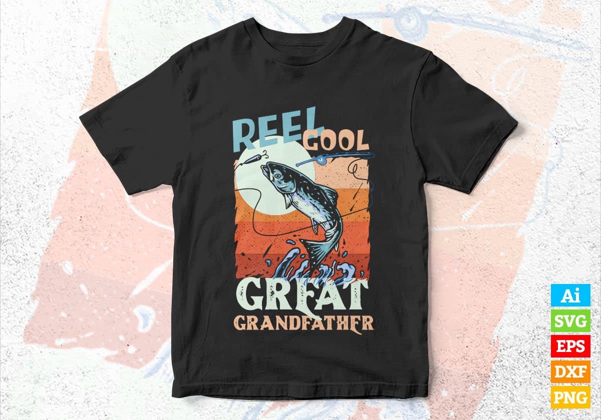 Reel Cool Great Grandfather Fishing Father's Day Editable Vector T-shirt Design in Ai Svg Files