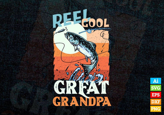 Reel Cool Great Grandpa Fishing Father's Day Editable Vector T-shirt Design in Ai Svg Files