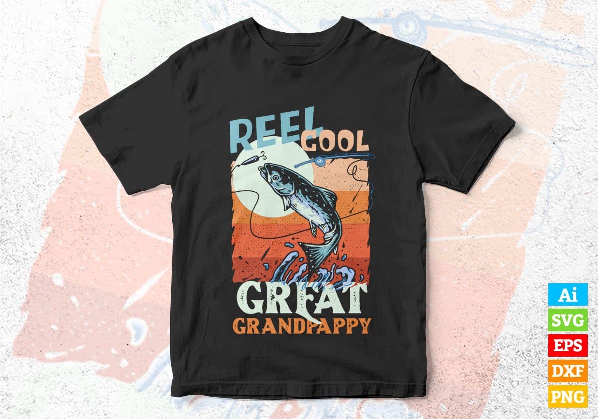 Reel Cool Great Grandpappy Fishing Father's Day Editable Vector T-shirt Design in Ai Svg Files