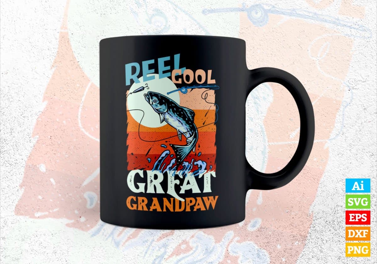 Reel Cool Great Grandpaw Fishing Father's Day Editable Vector T-shirt Design in Ai Svg Files