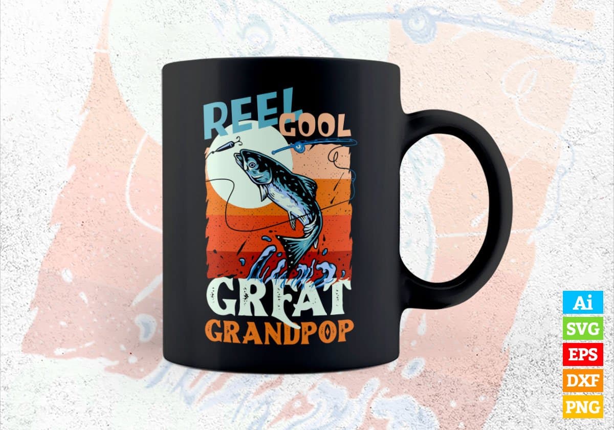 Reel Cool Great Grandpop Fishing Father's Day Editable Vector T-shirt Design in Ai Svg Files