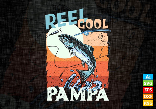 Reel Cool Pampa Fishing Father's Day Editable Vector T-shirt Design in Ai Svg Files