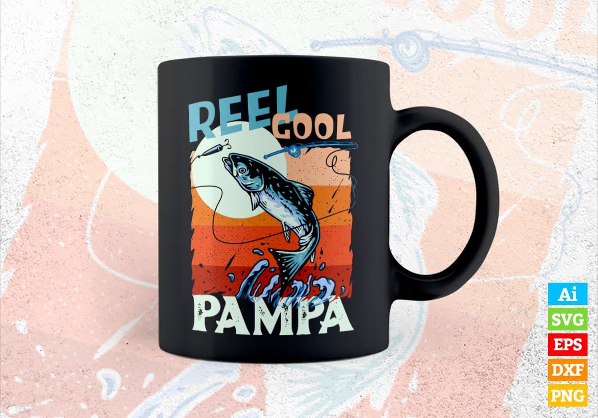 Reel Cool Pampa Fishing Father's Day Editable Vector T-shirt Design in Ai Svg Files