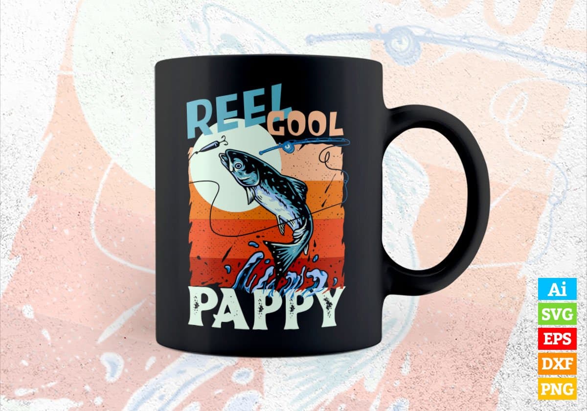 Reel Cool Pappy Fishing Father's Day Editable Vector T-shirt Design in Ai Svg Files