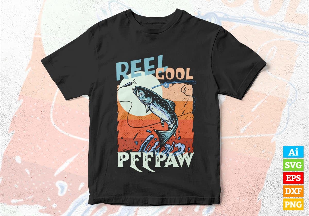 Reel Cool Peepaw Fishing Father's Day Editable Vector T-shirt Design in Ai Svg Files