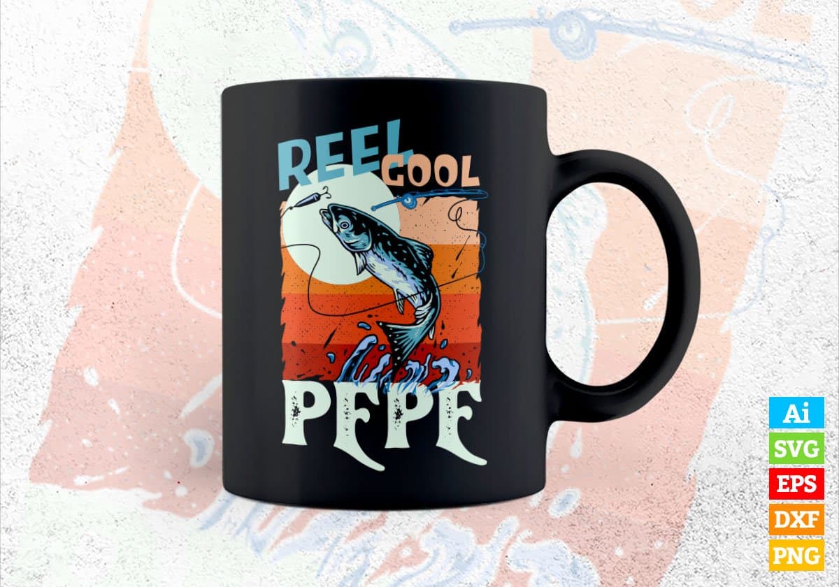 Reel Cool Pepe Fishing Father's Day Editable Vector T-shirt Design in Ai Svg Files