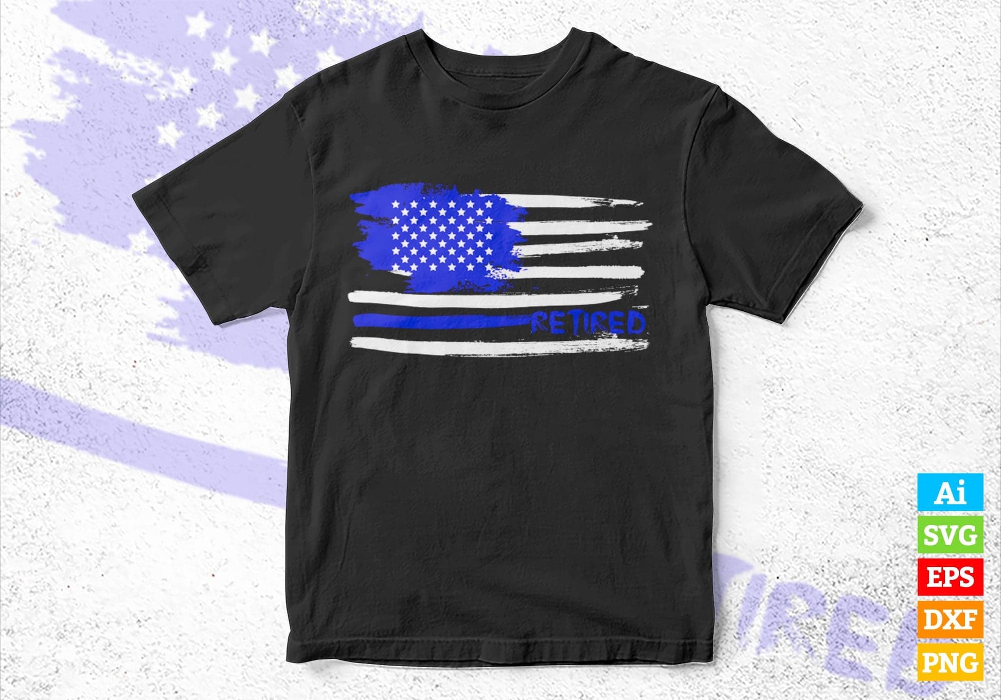 Retired Police Officer Thin Blue Line Flag Retirement Gift for 4th of July Editable Vector T shirt Design in Ai Png Svg Files.