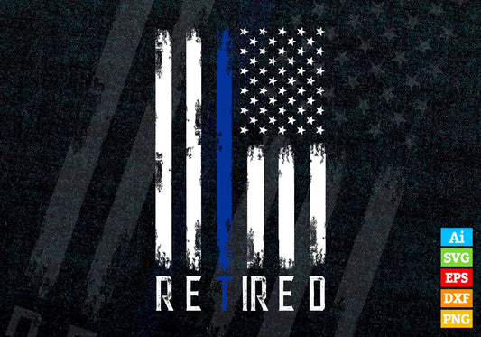 Retired Police Officer Thin Blue Line USA Flag Retirement Editable Vector T shirt Design in Ai Png Svg Files.