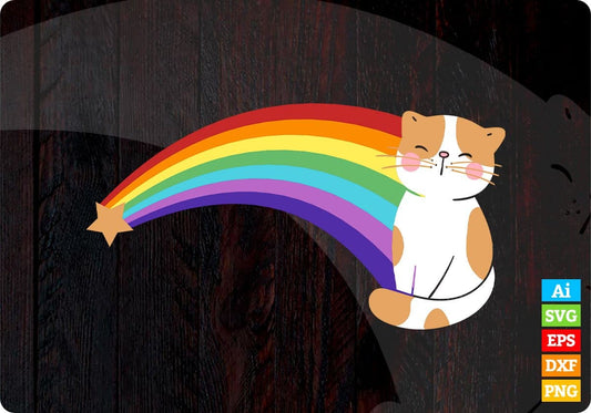 Retro Rainbow Cute Vintage Style Cat Person Editable T-shirt Design in Ai Png Svg Cutting Printable Files