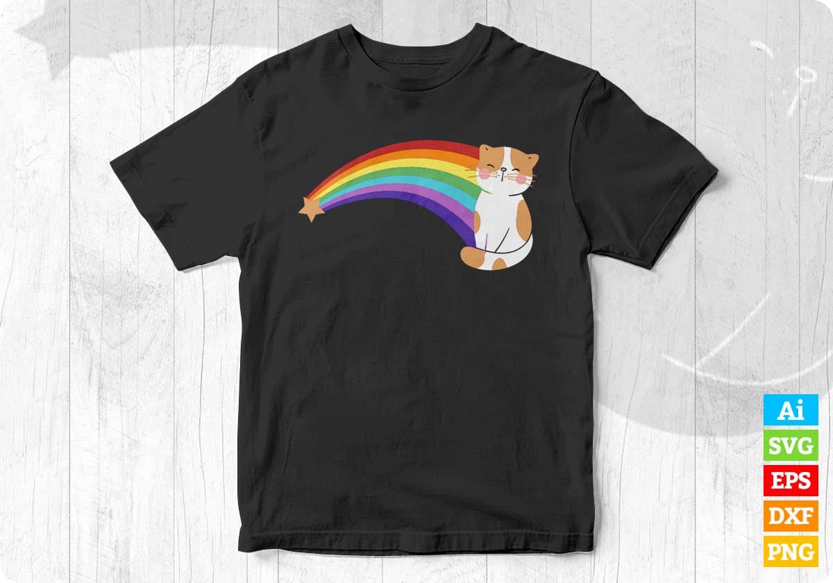 Retro Rainbow Cute Vintage Style Cat Person Editable T-shirt Design in Ai Png Svg Cutting Printable Files