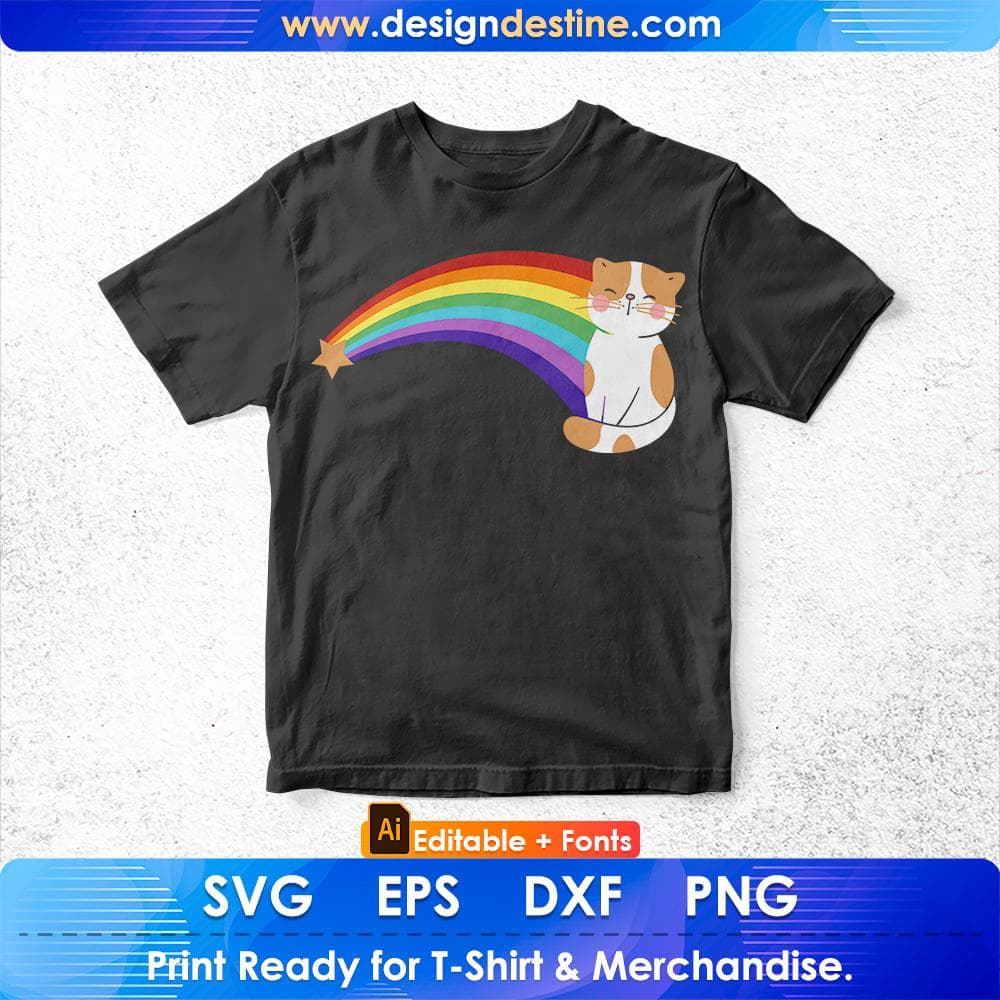Retro Rainbow Cute Vintage Style Cat Person Editable T-shirt Design in Ai Png Svg Cutting Printable Files