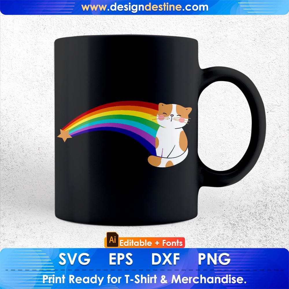 Retro Rainbow Cute Vintage Style Cat Person Editable T-shirt Design in Ai Png Svg Cutting Printable Files