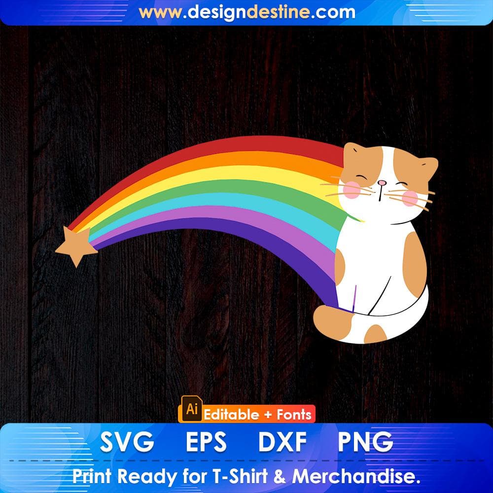 Retro Rainbow Cute Vintage Style Cat Person Editable T-shirt Design in Ai Png Svg Cutting Printable Files