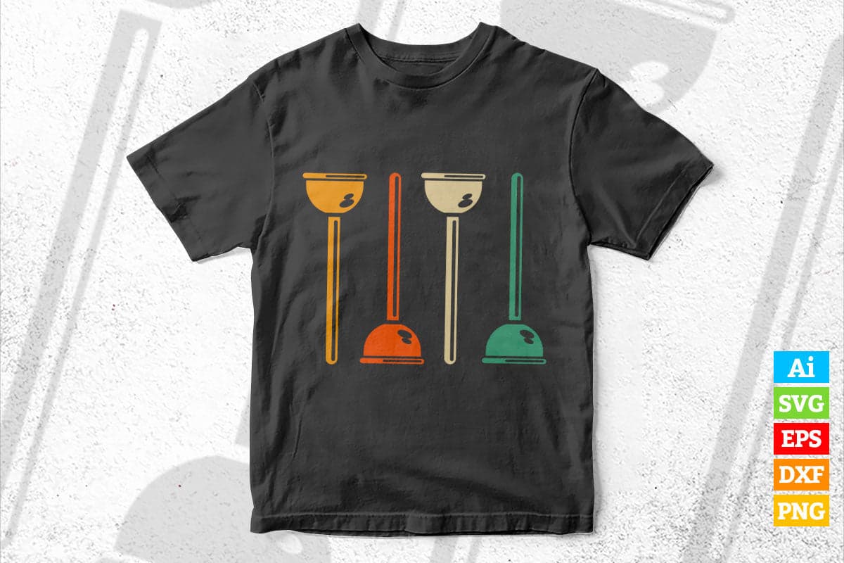 Retro Toilet Plunger Plumbing Vintage Plumber Vector T shirt Design in Ai Png Svg Files.