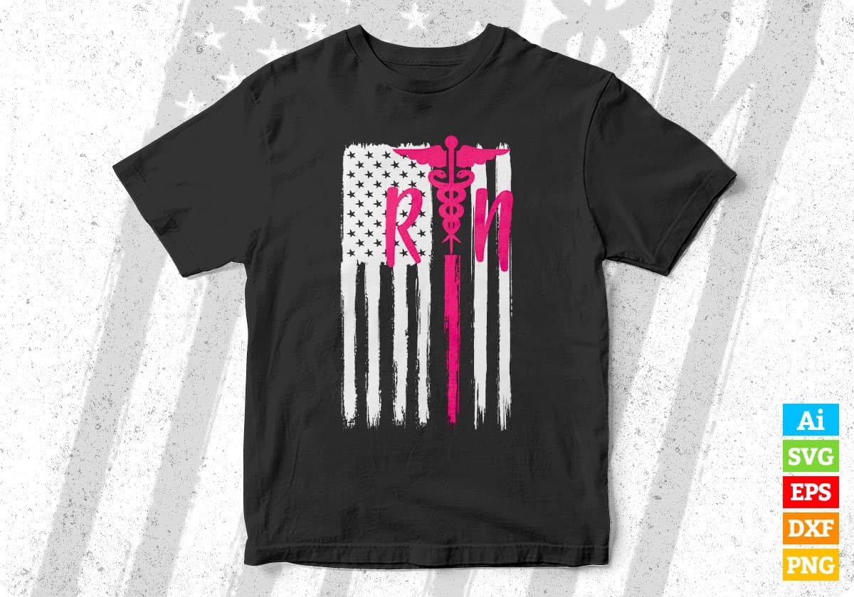 Rn Registered Nurse Caduceus On American Flag Editable T shirt Design In Ai Svg Files