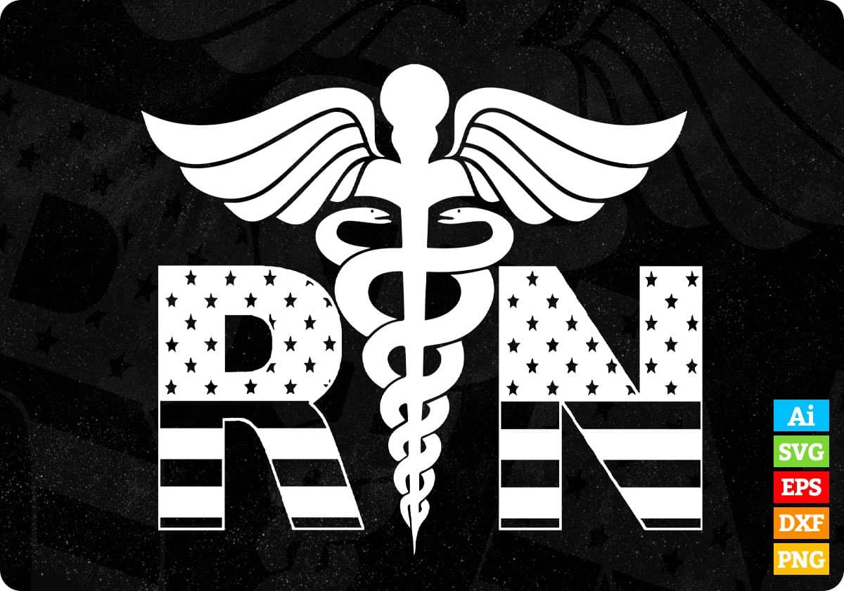 RN Registered Nurse USA Flag Caduceus Stethoscope Patriotic Editable T shirt Design In Ai Svg Files