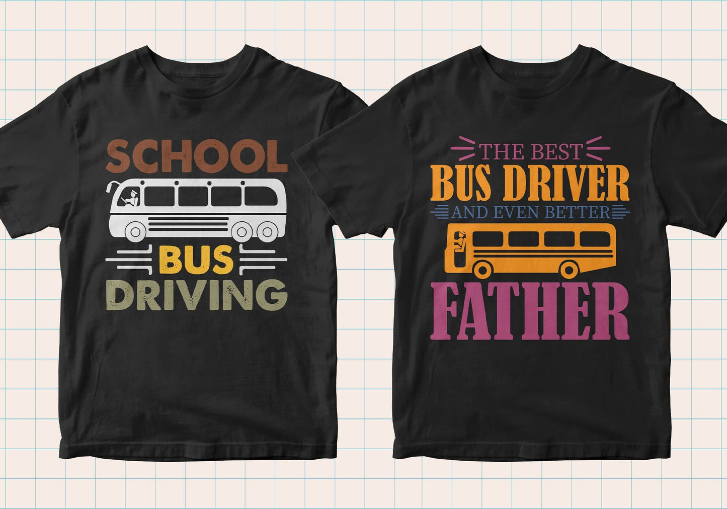 School Bus Driver 50 Editable T-shirt Designs Bundle Part 1