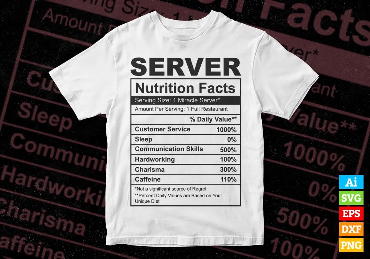 Server Nutrition Facts Editable Vector T shirt Design In Svg Png Printable Files