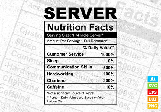 Server Nutrition Facts Editable Vector T shirt Design In Svg Png Printable Files