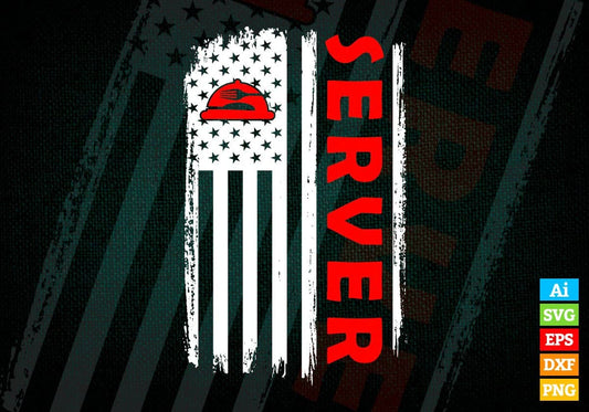 Server USA Flag Proud Professions Gift Editable Vector T-shirt Design in Ai Svg Files