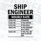 Ship Engineer Hourly Rate Editable Vector T-shirt Design in Ai Svg Files