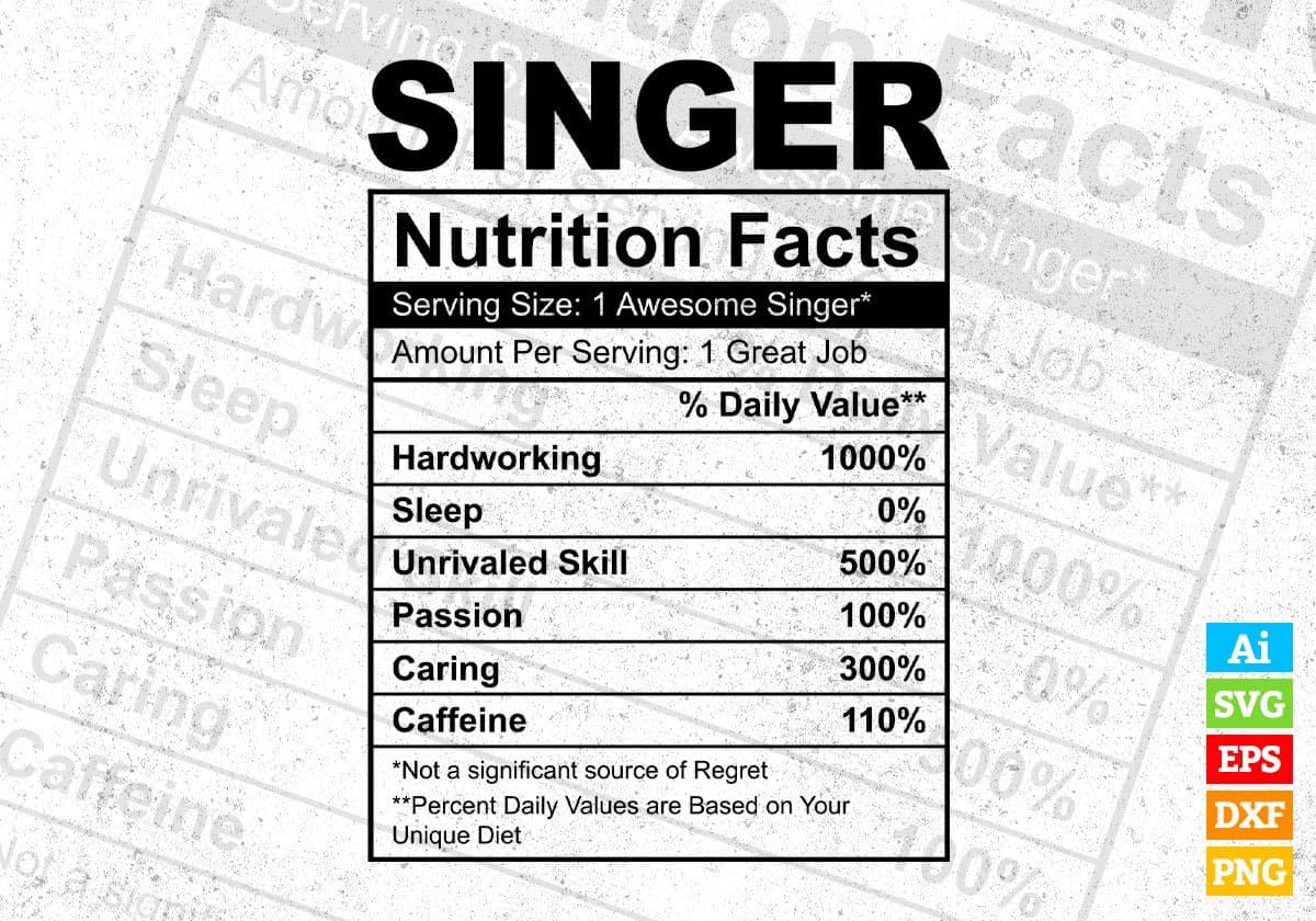 Singer Nutrition Facts Editable Vector T shirt Design In Svg Png Printable Files