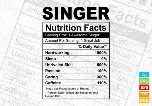 Singer Nutrition Facts Editable Vector T shirt Design In Svg Png Printable Files