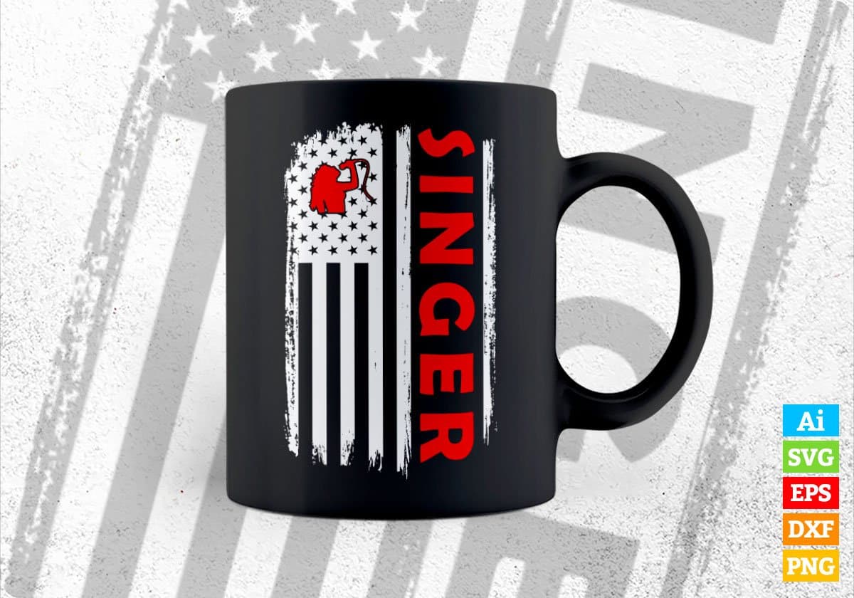 Singer USA Flag Proud Professions Gift Editable Vector T-shirt Design in Ai Svg Files