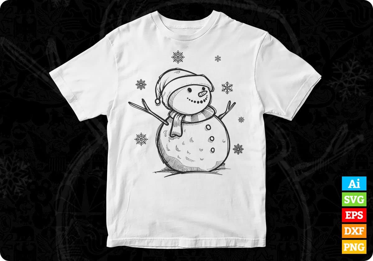 Snowman Winter Season Christmas Vector T-shirt Design in Ai Svg Png Files