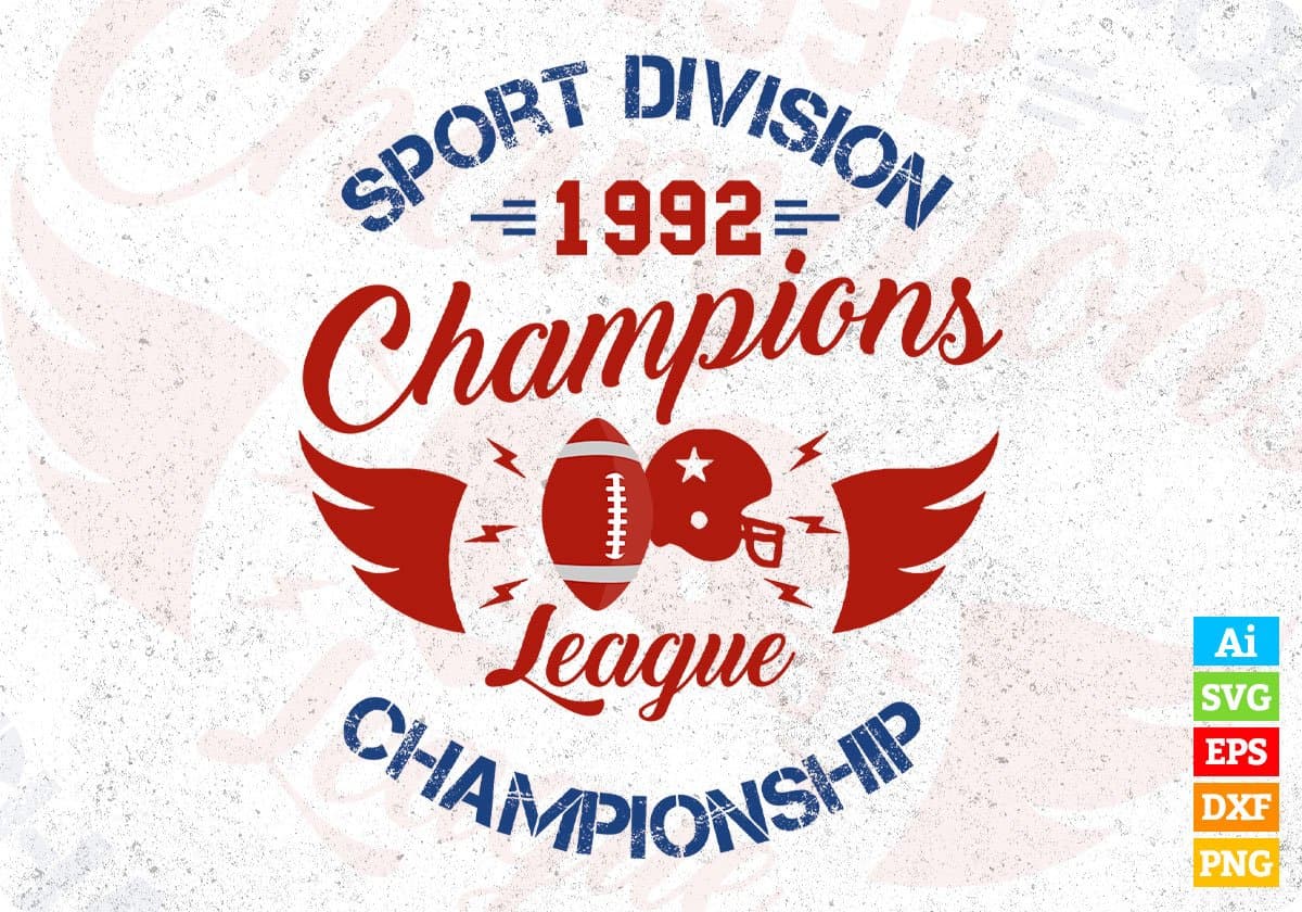 Sport Division 1992 Champions League Championship American Football Editable T shirt Design Svg Cutting Printable Files