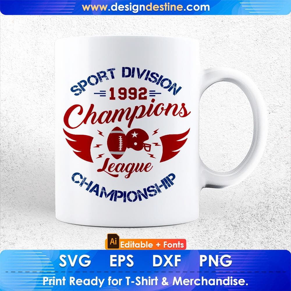 Sport Division 1992 Champions League Championship American Football Editable T shirt Design Svg Cutting Printable Files