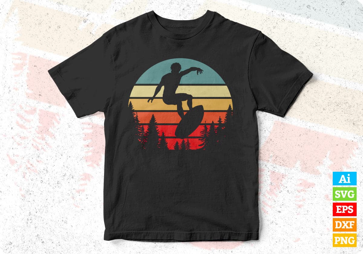 Surfboard Man Mountain T shirt Design In Ai Svg Printable Files
