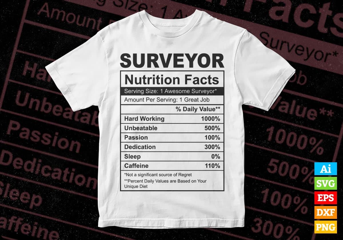 Surveyor Nutrition Facts Editable Vector T shirt Design In Svg Png Printable Files