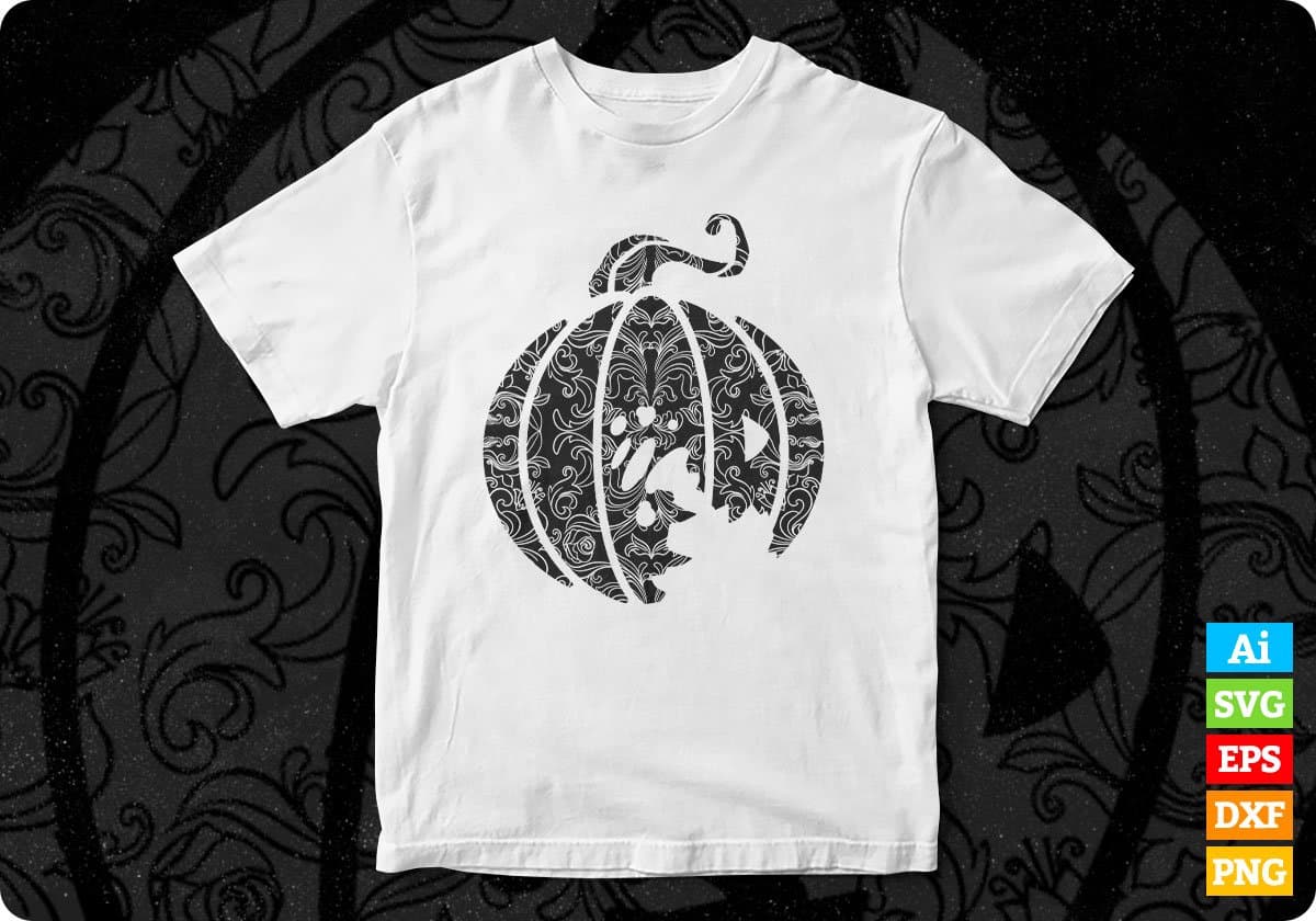 Swirly Pumpkin Halloween T shirt Design In Png Svg Cutting Printable Files