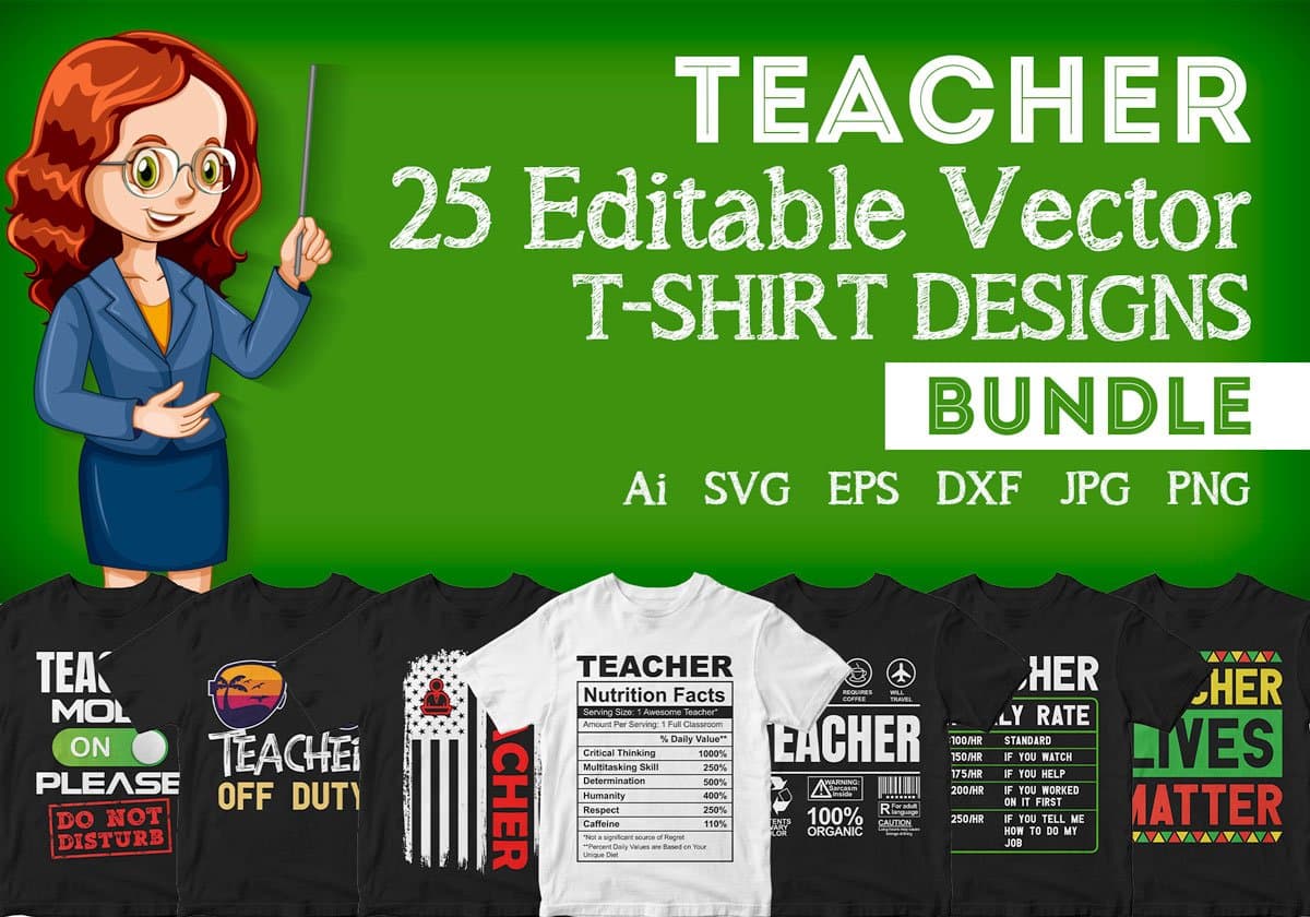 Teacher 25 Editable T-shirt Designs Bundle