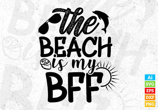 The Beach Is My Happy BFF Summer Beach T shirt Design In Png Svg Cutting Printable Files